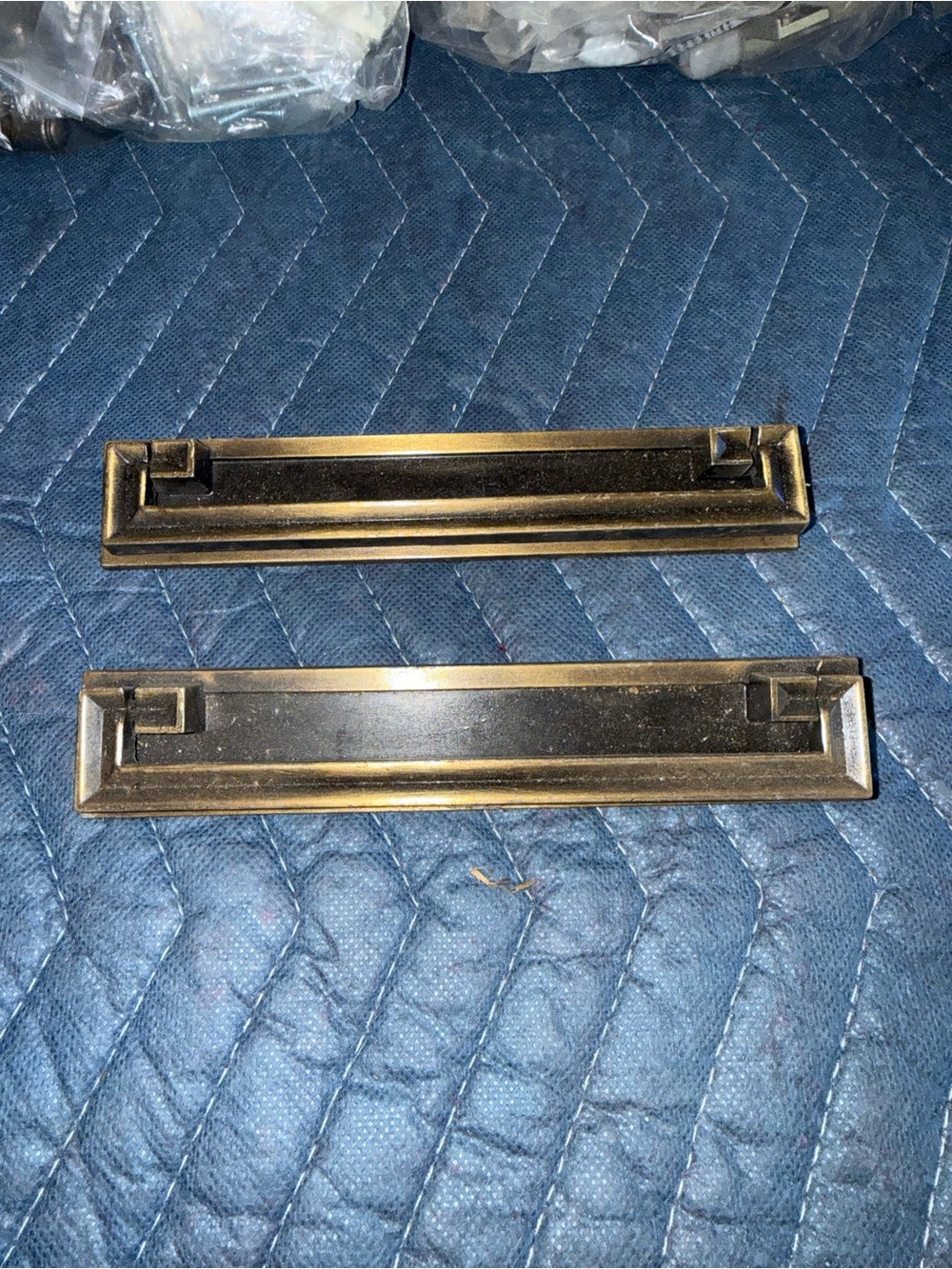 Antique Brass Rectangular Drawer Pulls - Set of 2